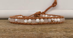 White stone on Tan Leather Bracelet/Anklet